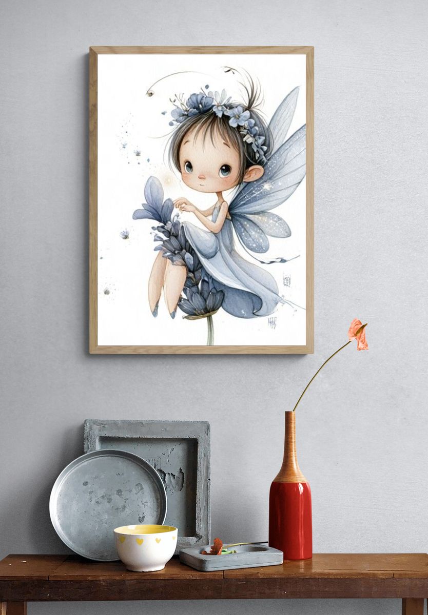 Blue Fairy Watercolor Print. — room view 3