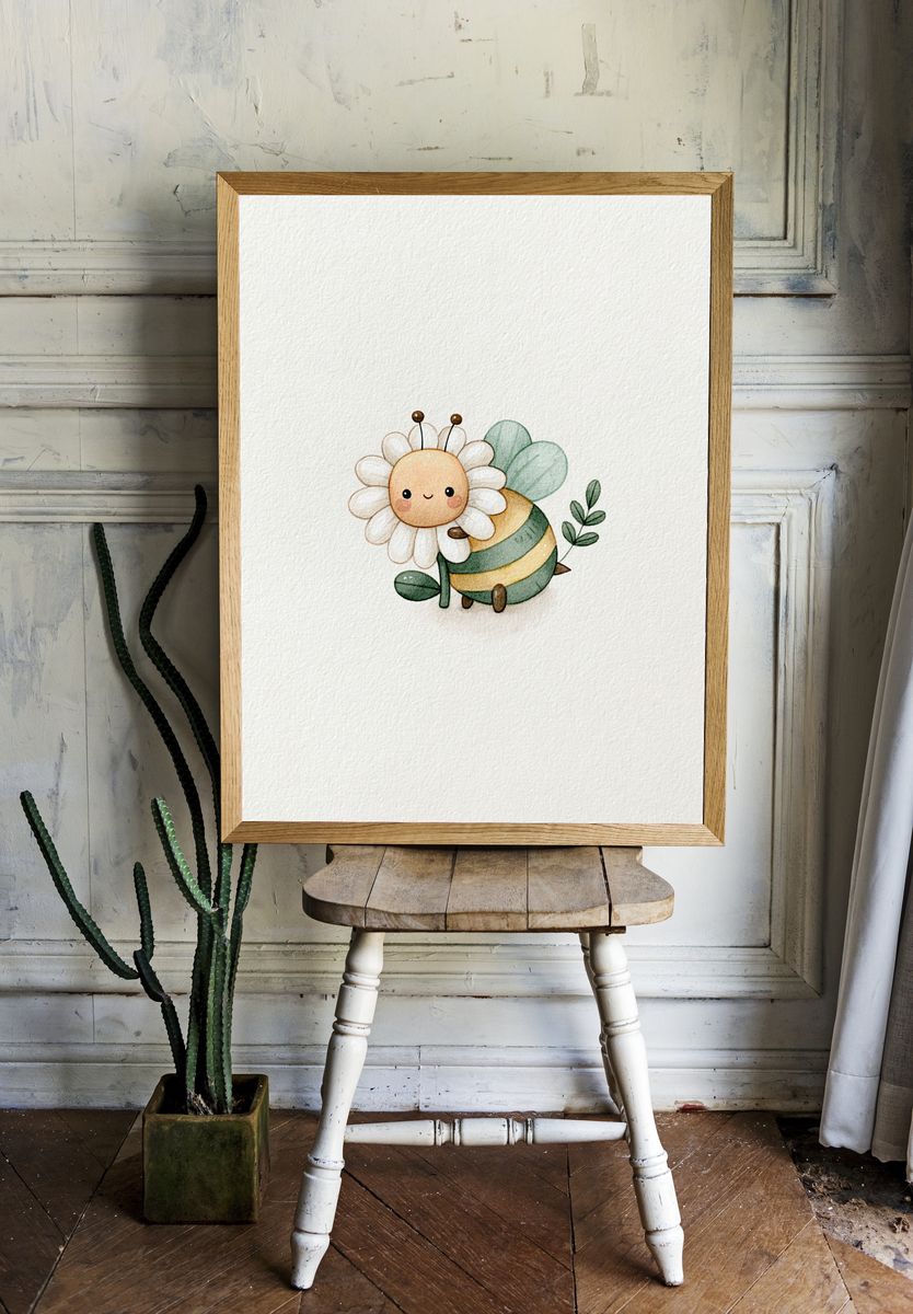 Cute Bee Watercolor Print. — room view 1