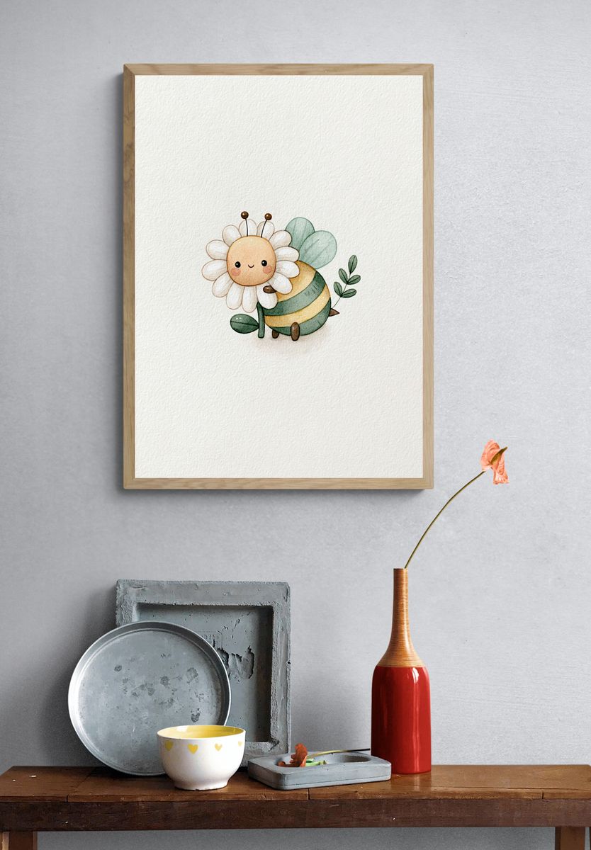 Cute Bee Watercolor Print. — room view 3