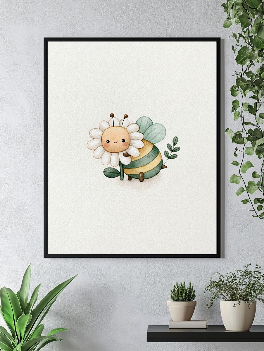Cute Bee Watercolor Print. — room view 4