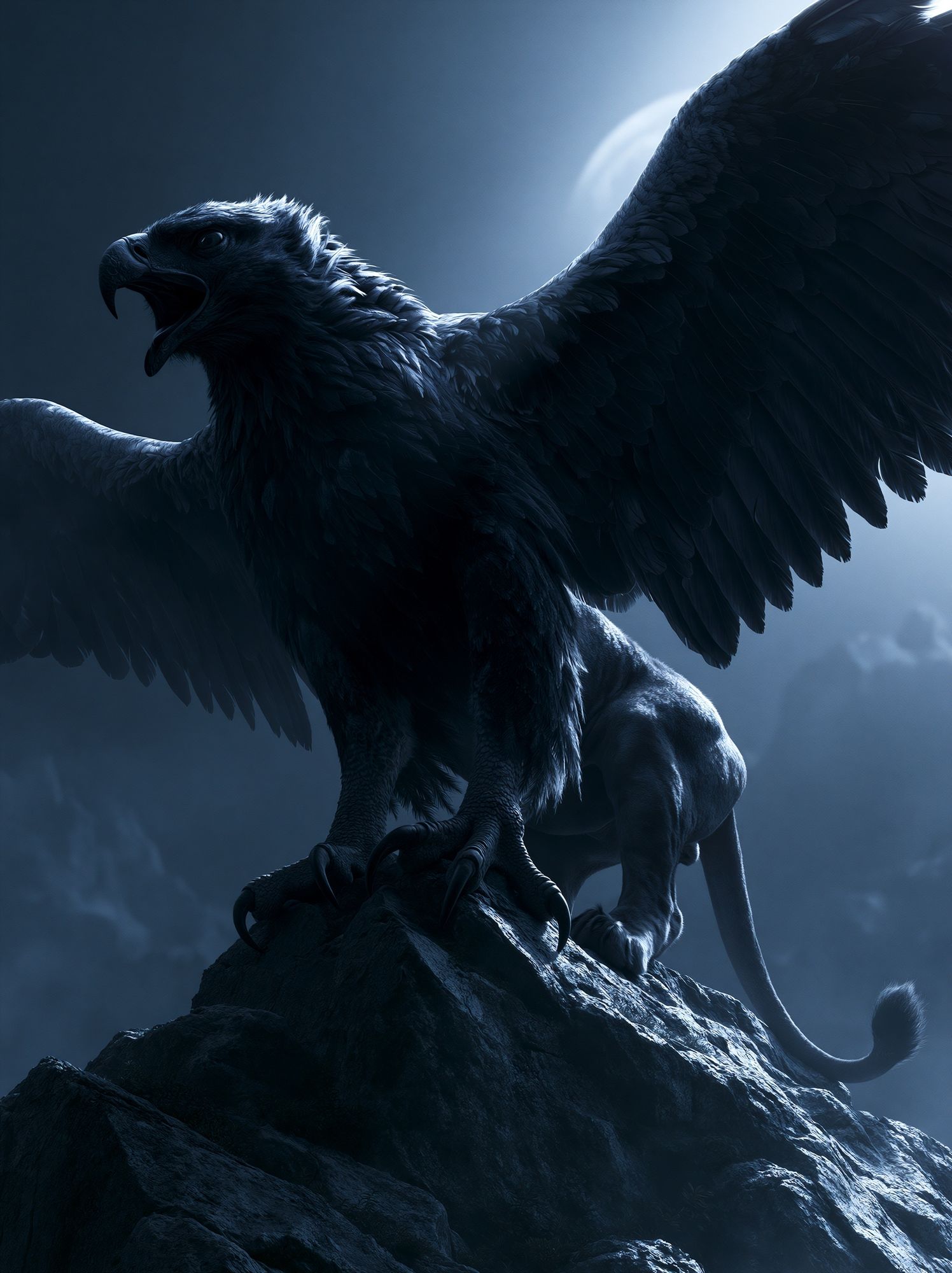 Moonlit Griffin Fantasy Poster. poster — illustration art