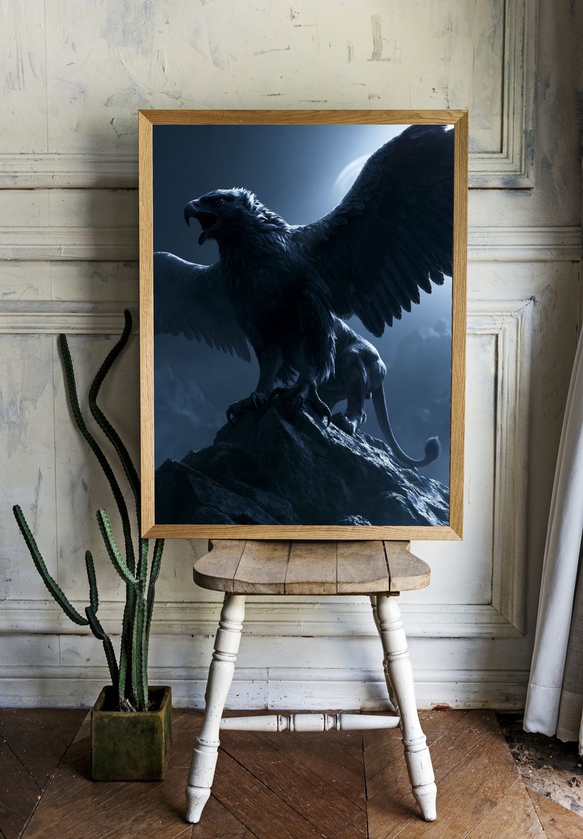 Moonlit Griffin Fantasy Poster. — room view 1