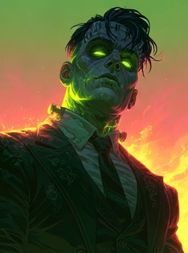 Neon Frankenstein Portrait Print. poster — illustration art