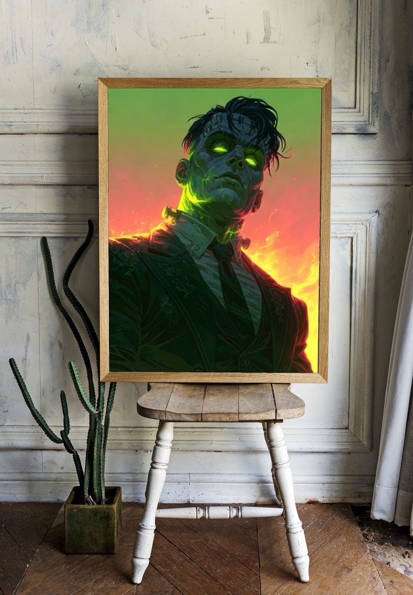 Neon Frankenstein Portrait Print. — room view 1