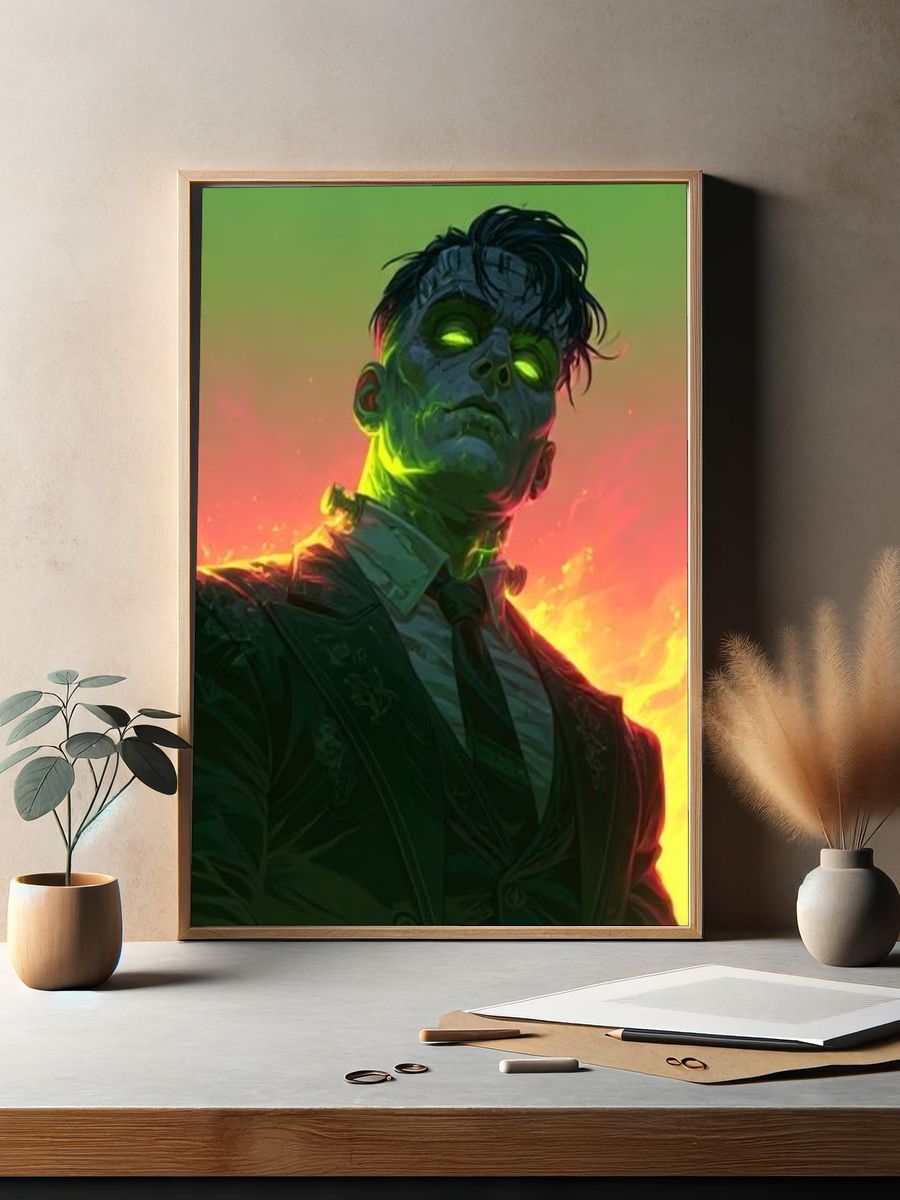 Neon Frankenstein Portrait Print. — room view 2