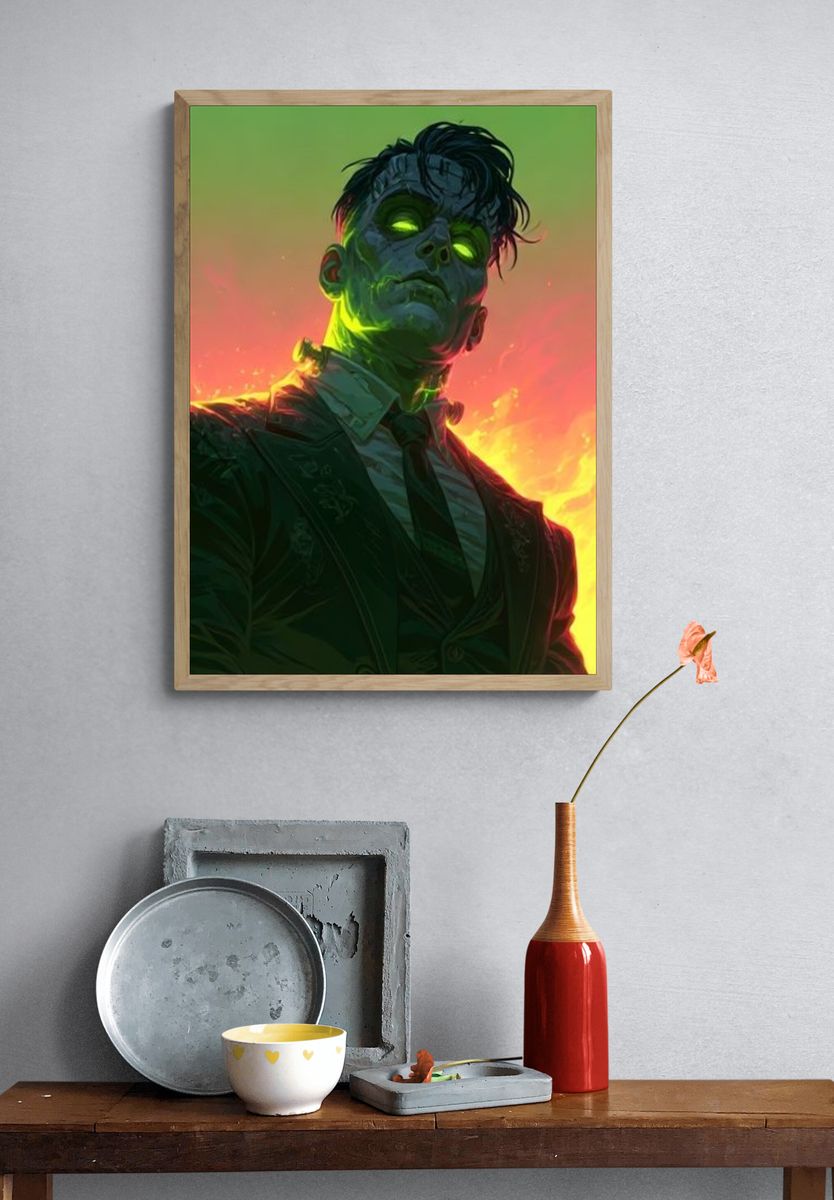 Neon Frankenstein Portrait Print. — room view 3