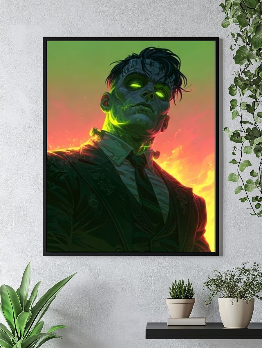 Neon Frankenstein Portrait Print. — room view 4