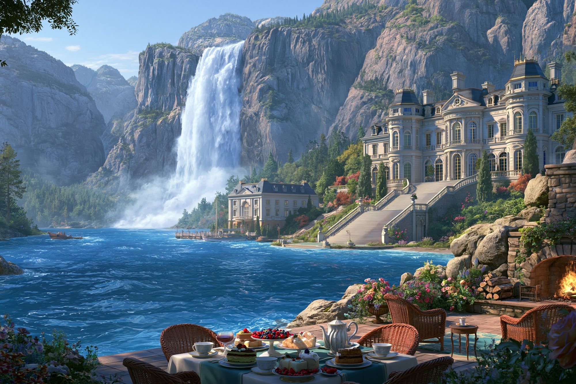 Waterfall Estate Landscape Print. poster — illustration art