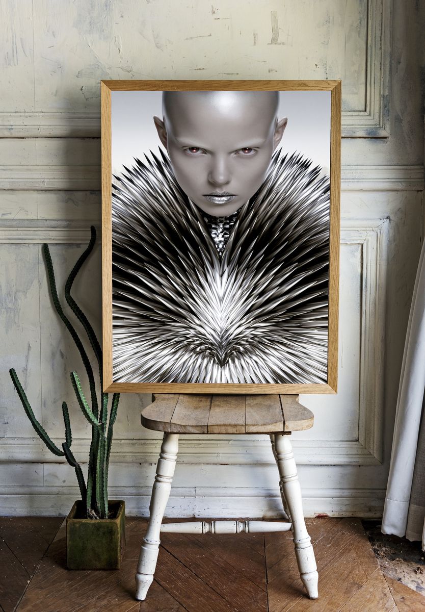Futuristic Metallic Portrait Print. room preview