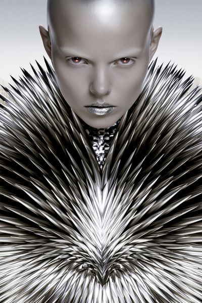 Futuristic Metallic Portrait Print. poster