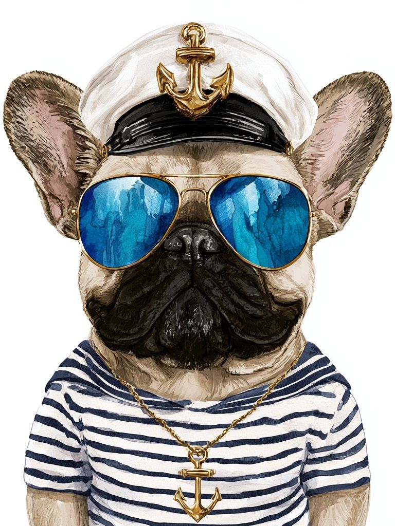 Sailor French Bulldog Illustration Poster. poster — illustration art