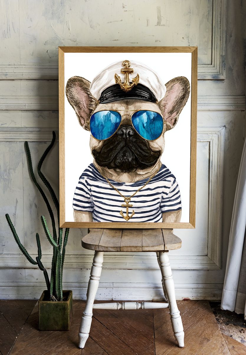 Sailor French Bulldog Illustration Poster. — room view 1