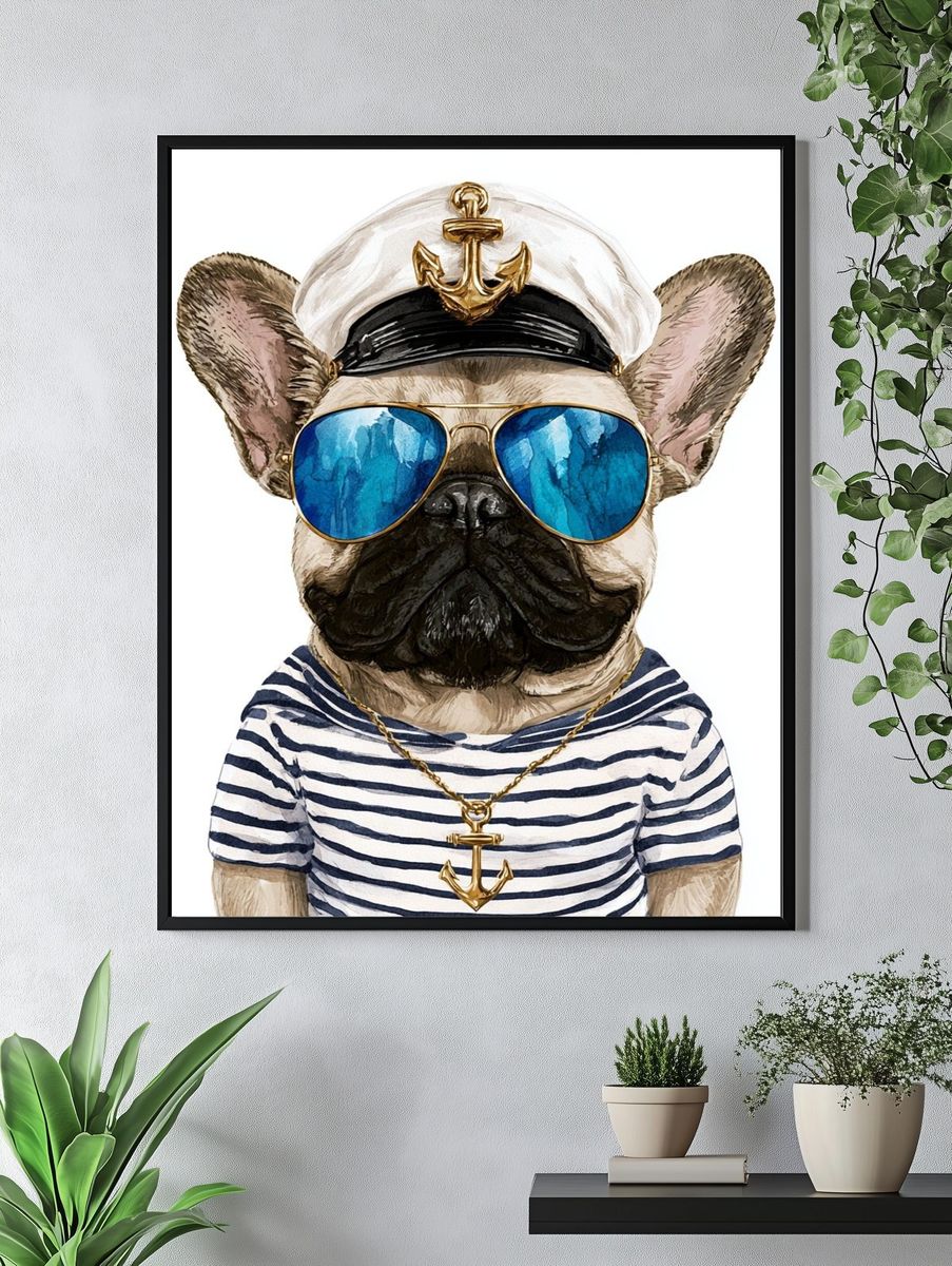 Sailor French Bulldog Illustration Poster. — room view 4