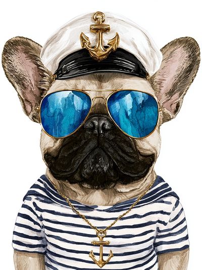 Sailor French Bulldog Illustration Poster.