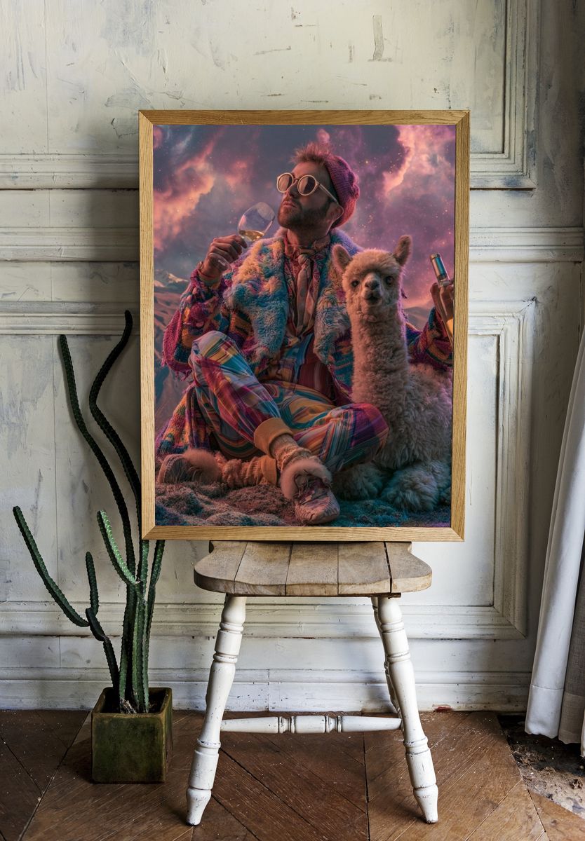 Psychedelic Alpaca Portrait Poster. — room view 1