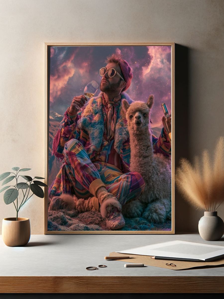 Psychedelic Alpaca Portrait Poster. — room view 2