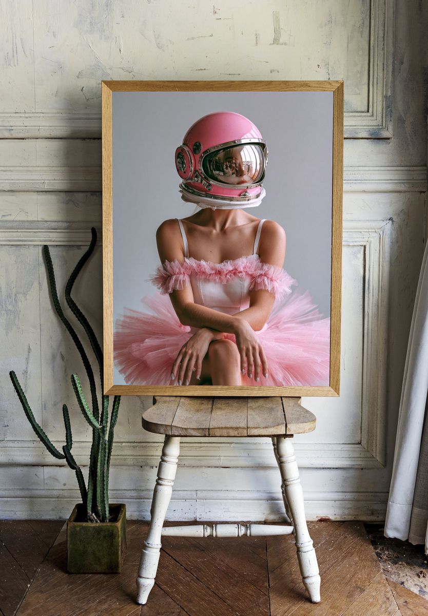 Pink Astronaut Portrait Print. — room view 1