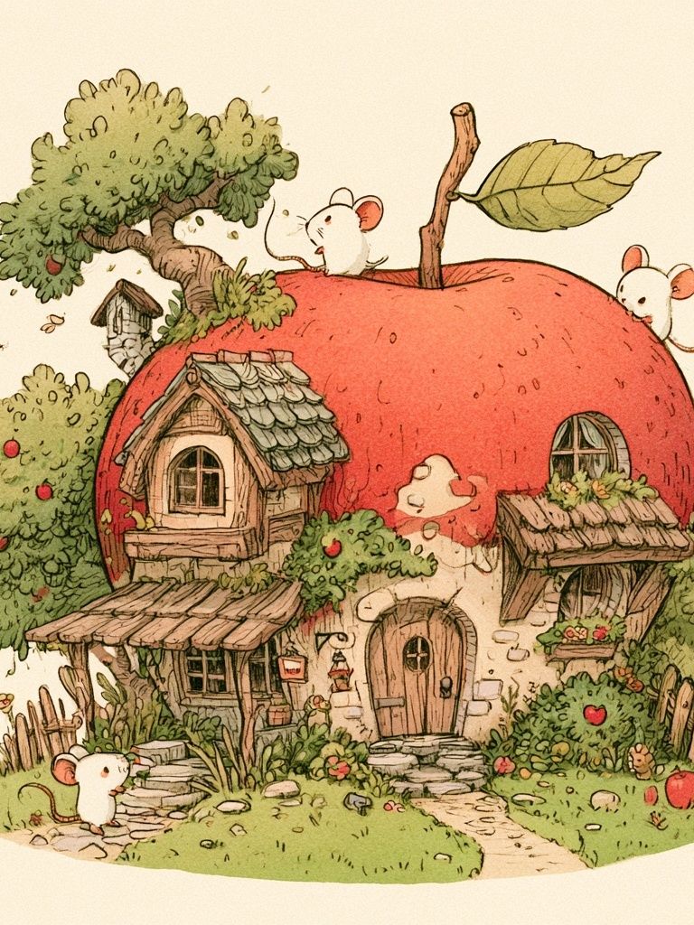 Apple House Illustration Poster. poster detail