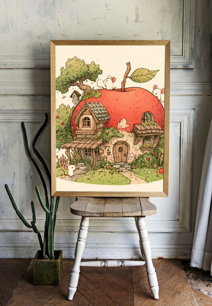 Apple House Illustration Poster. room preview