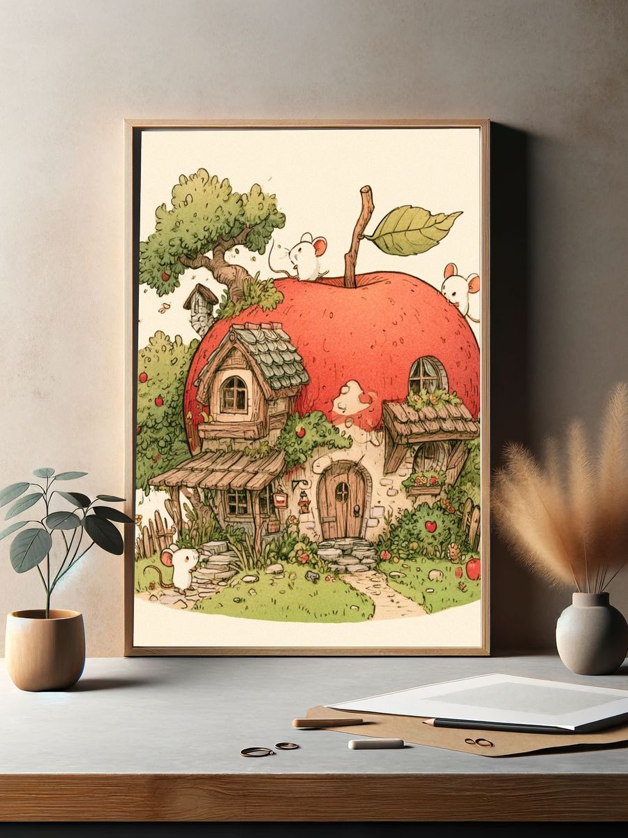 Apple House Illustration Poster. — room view 2