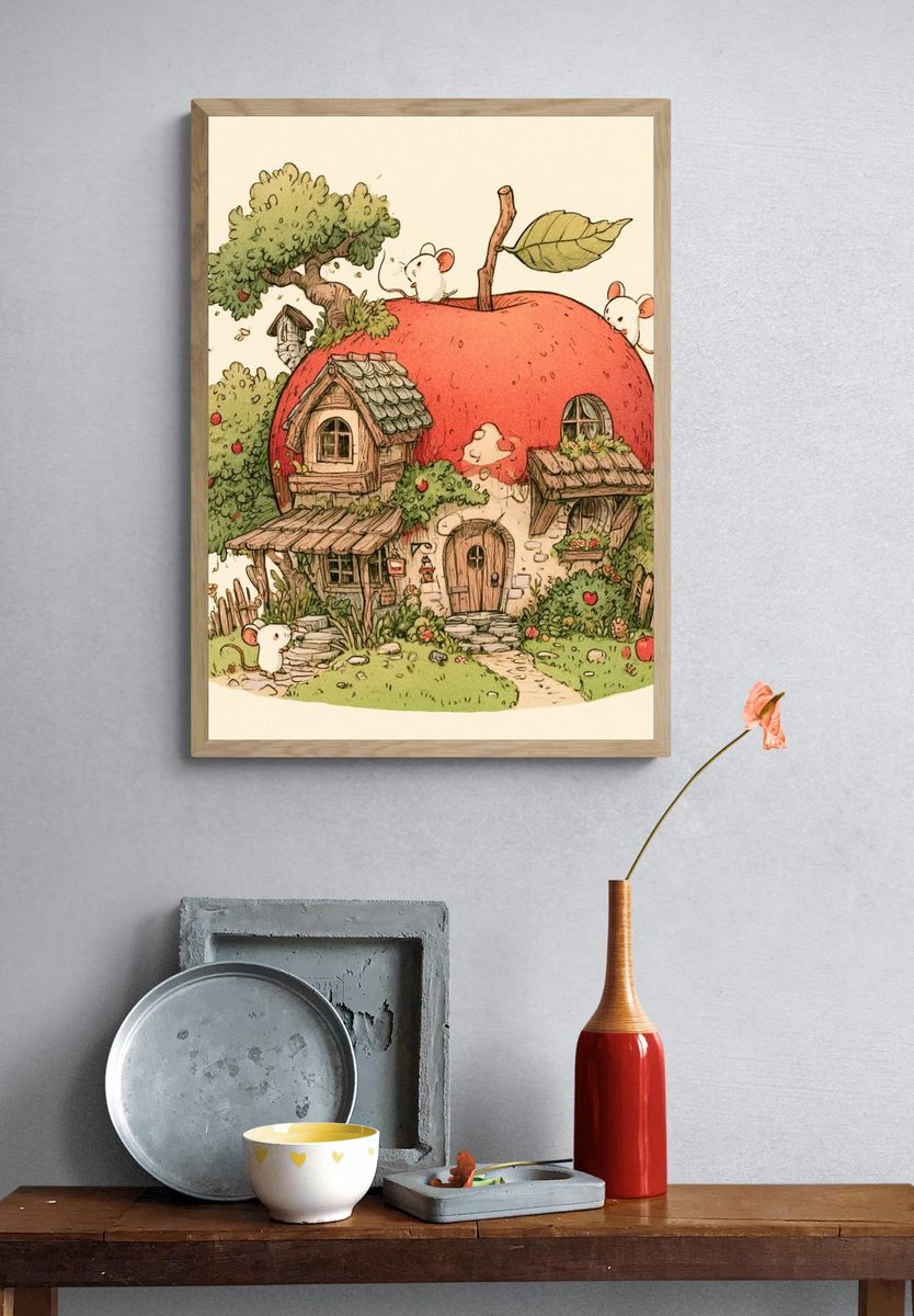 Apple House Illustration Poster. — room view 3