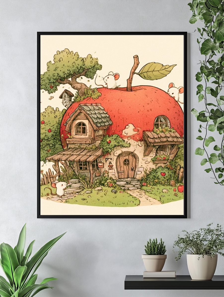 Apple House Illustration Poster. — room view 4