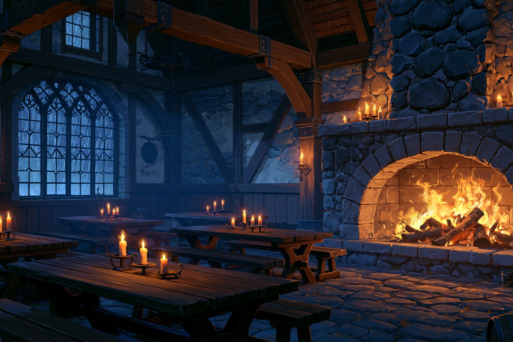 Cozy Tavern Fireplace Illustration Poster. poster detail