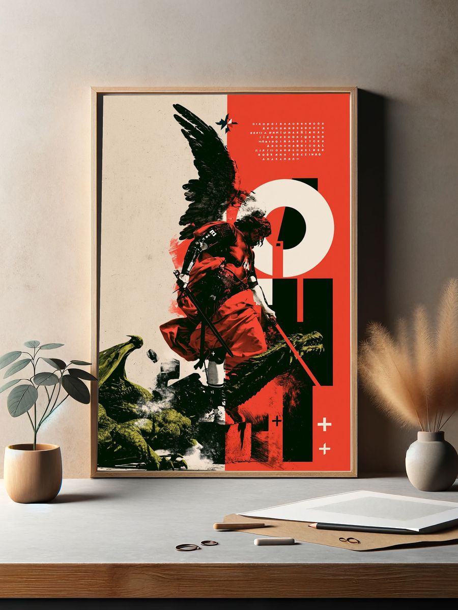 Winged Warrior Digital Art Poster. — room view 2
