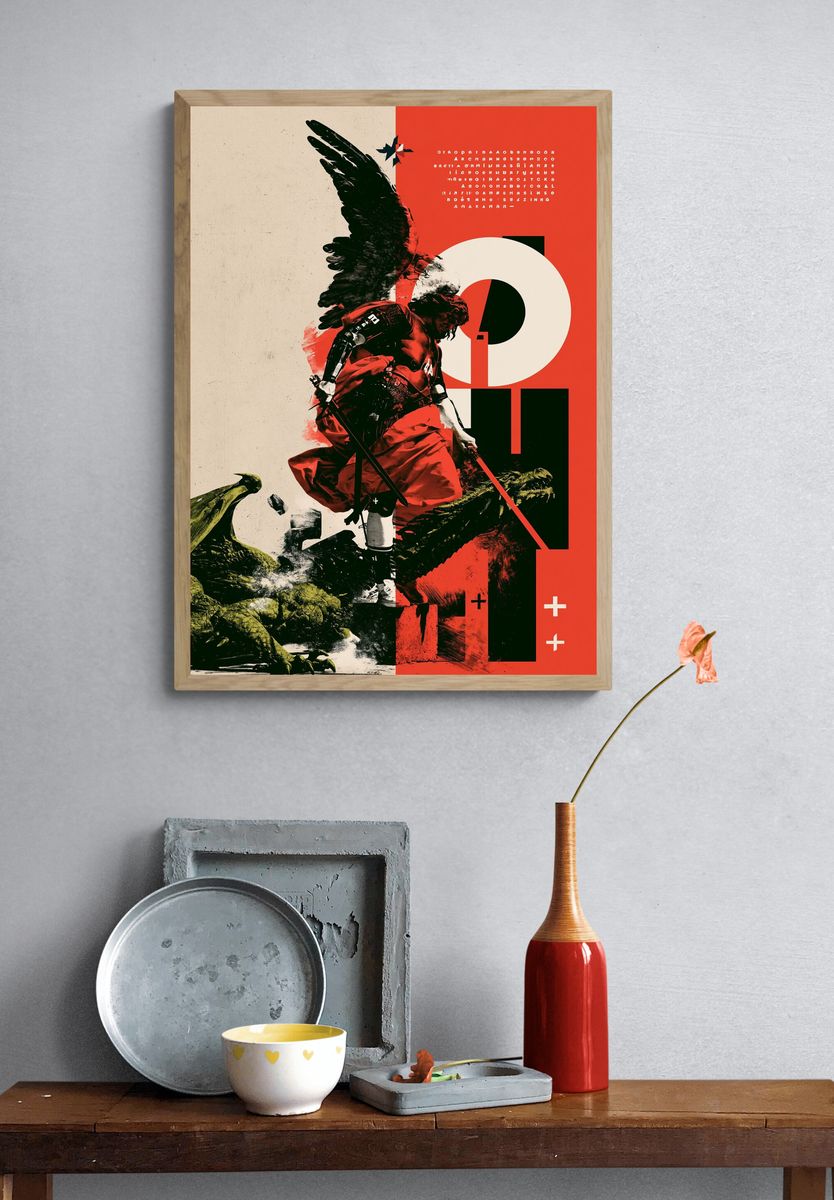 Winged Warrior Digital Art Poster. — room view 3
