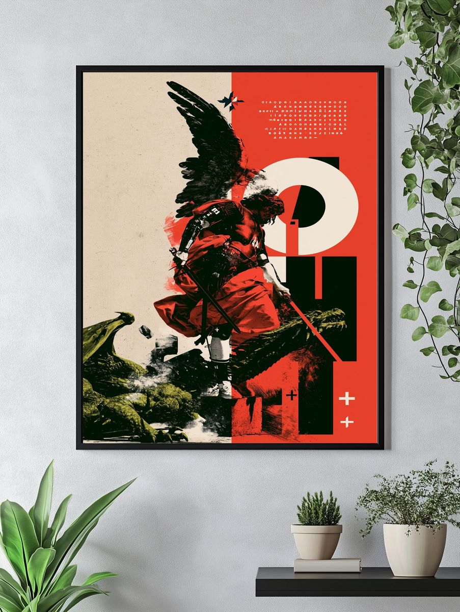 Winged Warrior Digital Art Poster. — room view 4