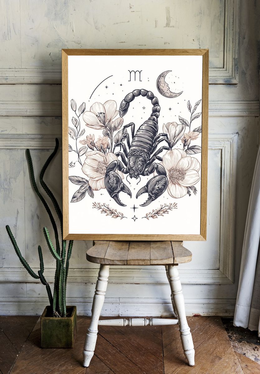Scorpio Floral Zodiac Illustration Poster. room preview