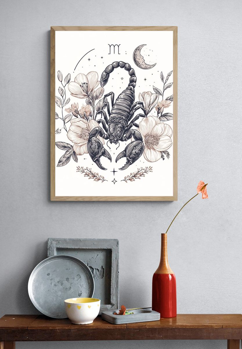 Scorpio Floral Zodiac Illustration Poster. — room view 3