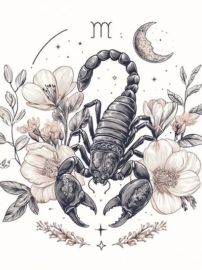 Scorpio Floral Zodiac Illustration Poster. poster print