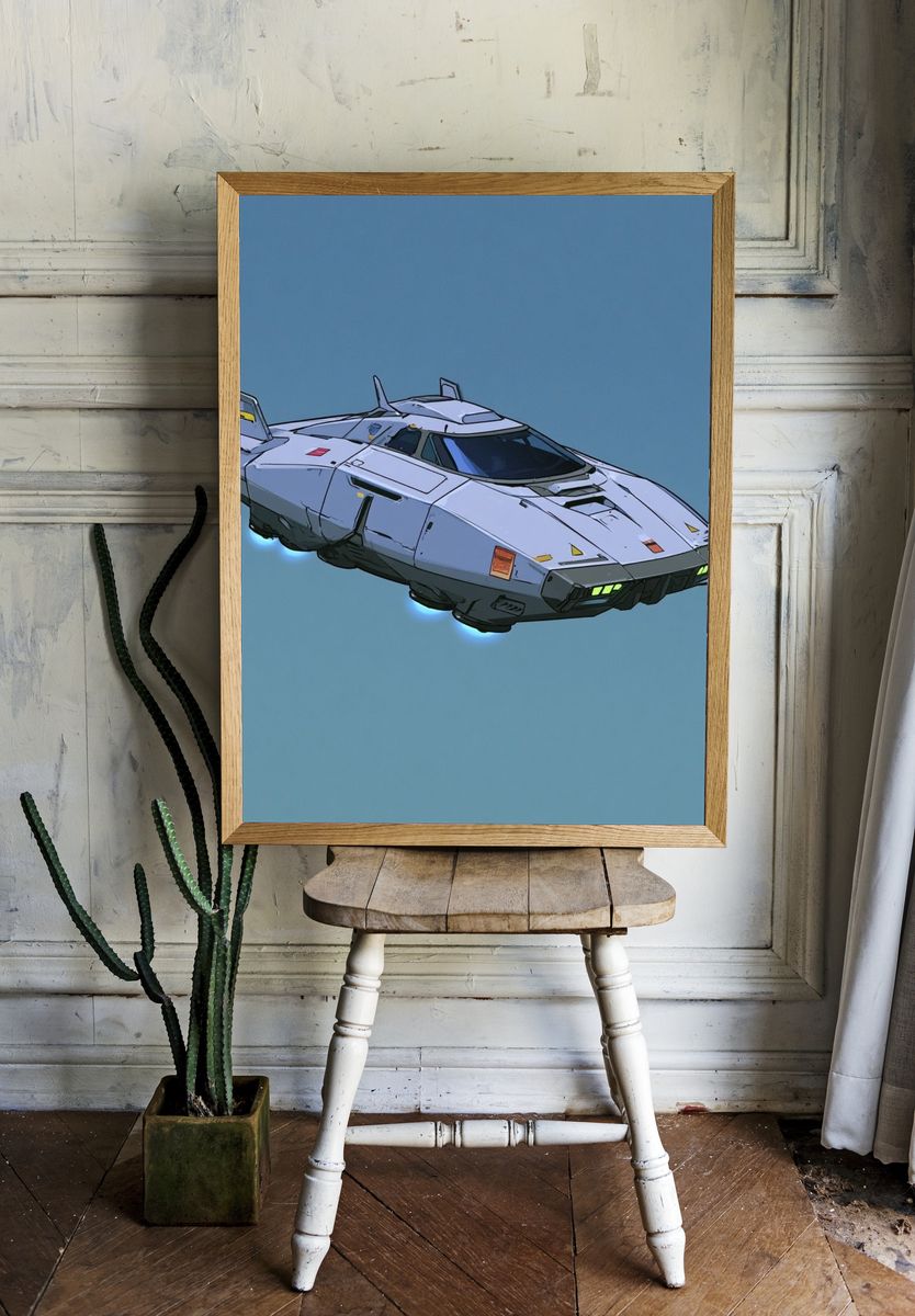Retro Sci-Fi Hover Car Poster. — room view 1