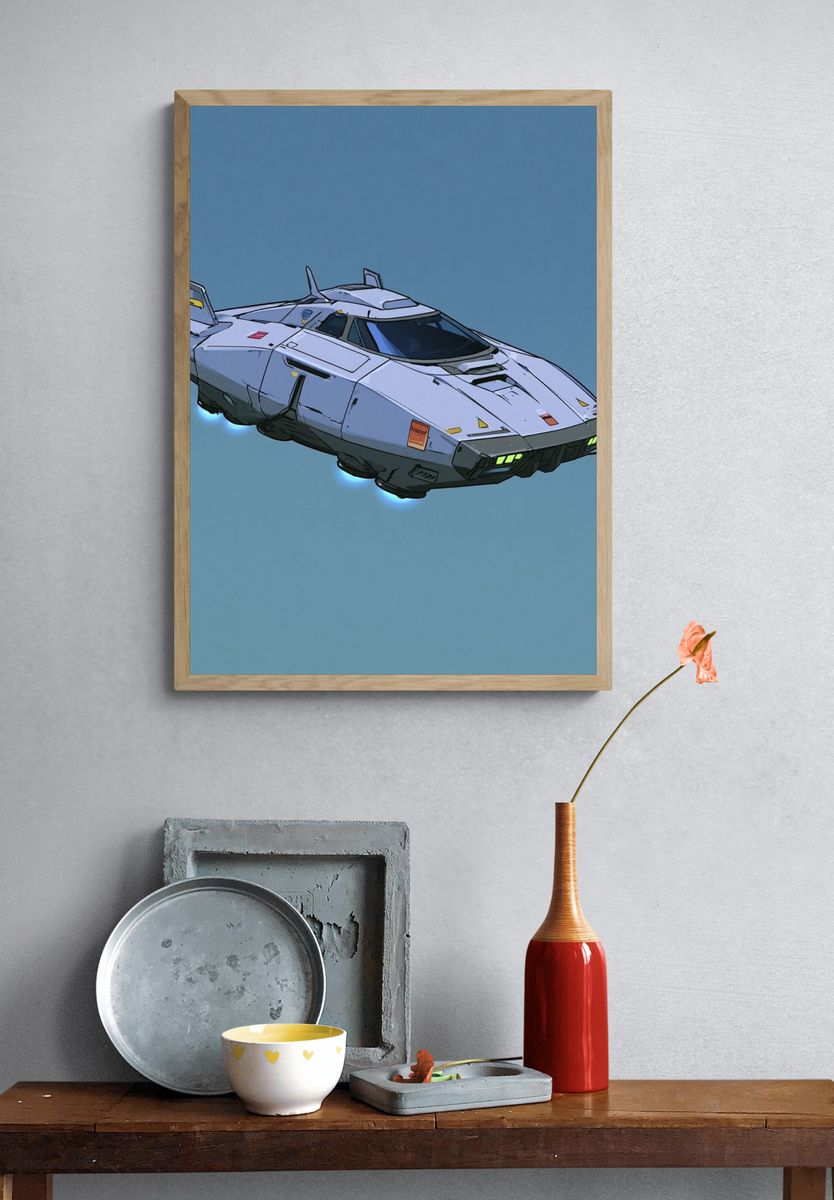Retro Sci-Fi Hover Car Poster. — room view 3