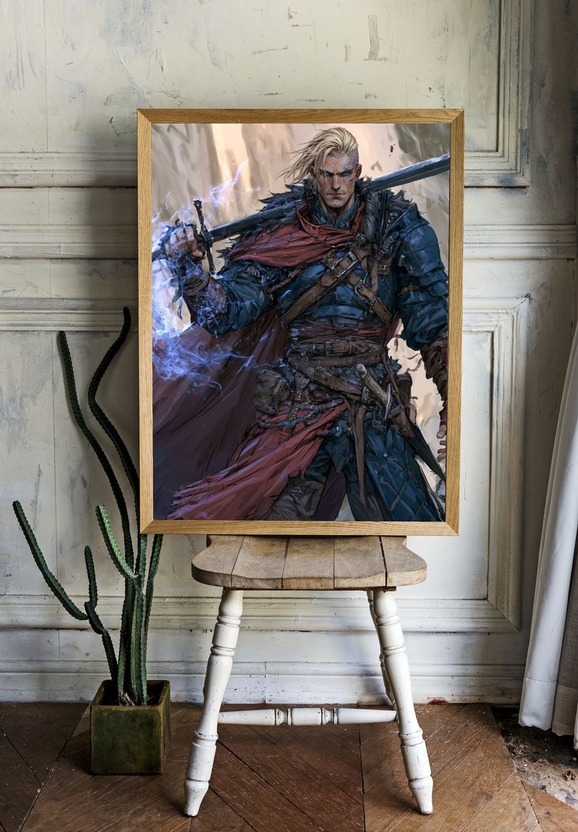 Fantasy Warrior Digital Art Poster. — room view 1