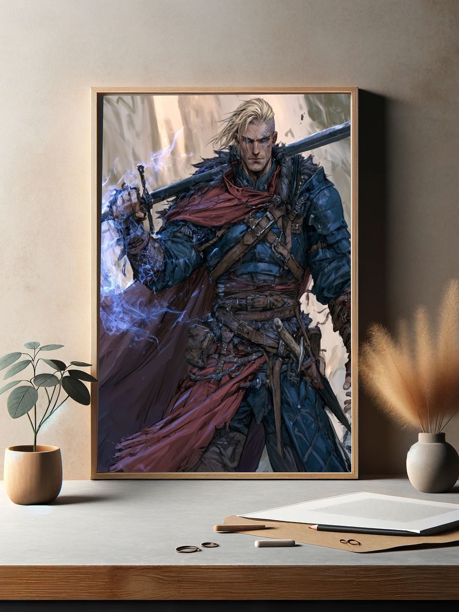 Fantasy Warrior Digital Art Poster. — room view 2