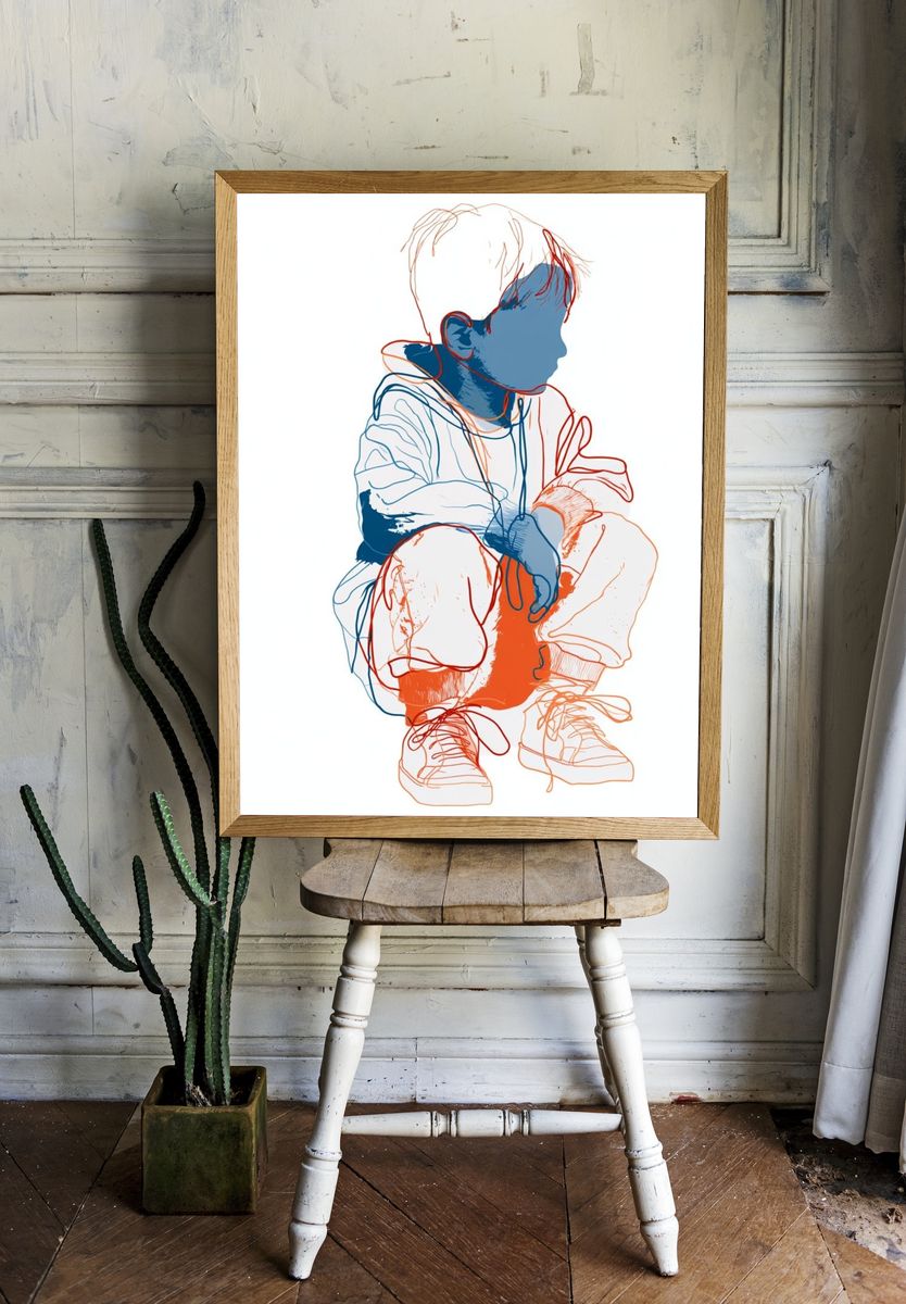 Child Line Art Illustration Poster. — room view 1