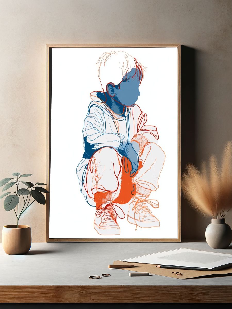 Child Line Art Illustration Poster. — room view 2