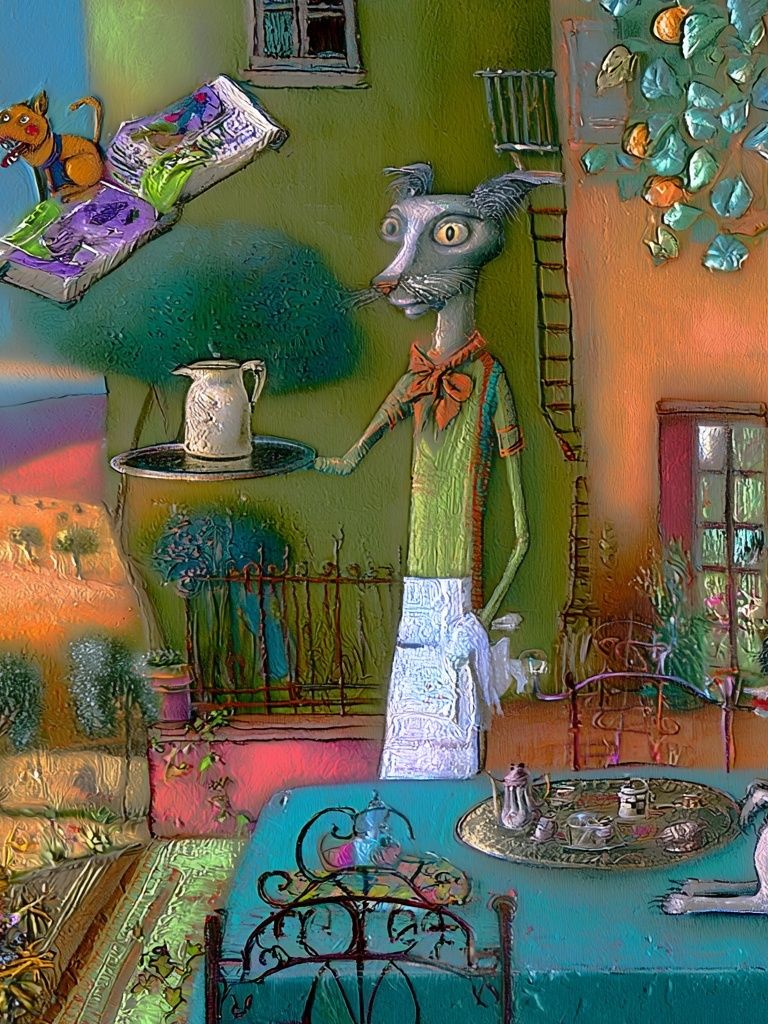 Surreal Cat Tea Party Print. poster — illustration art
