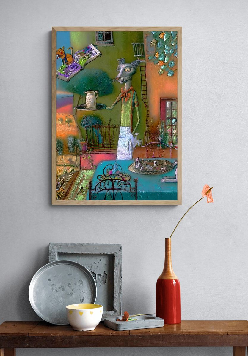 Surreal Cat Tea Party Print. — room view 3