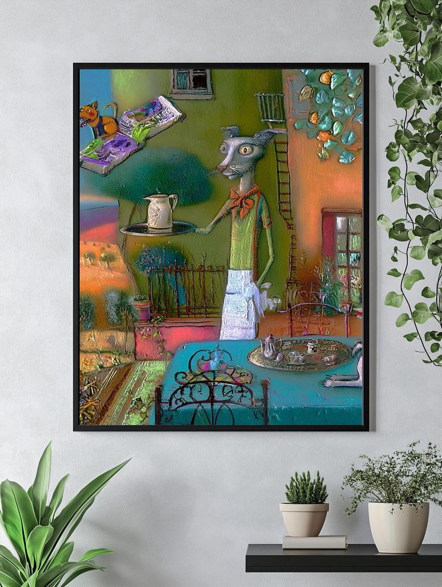 Surreal Cat Tea Party Print. — room view 4