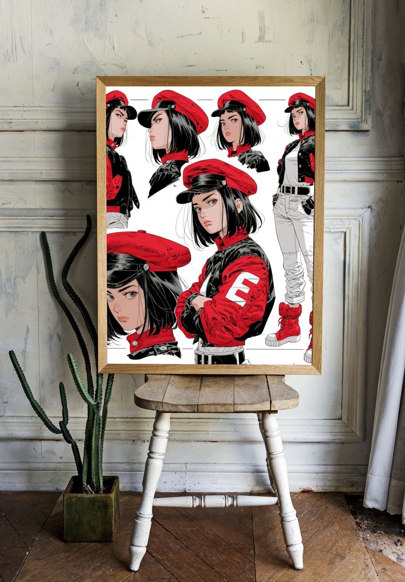 Red Beret Fashion Girl Illustration Poster. — room view 1