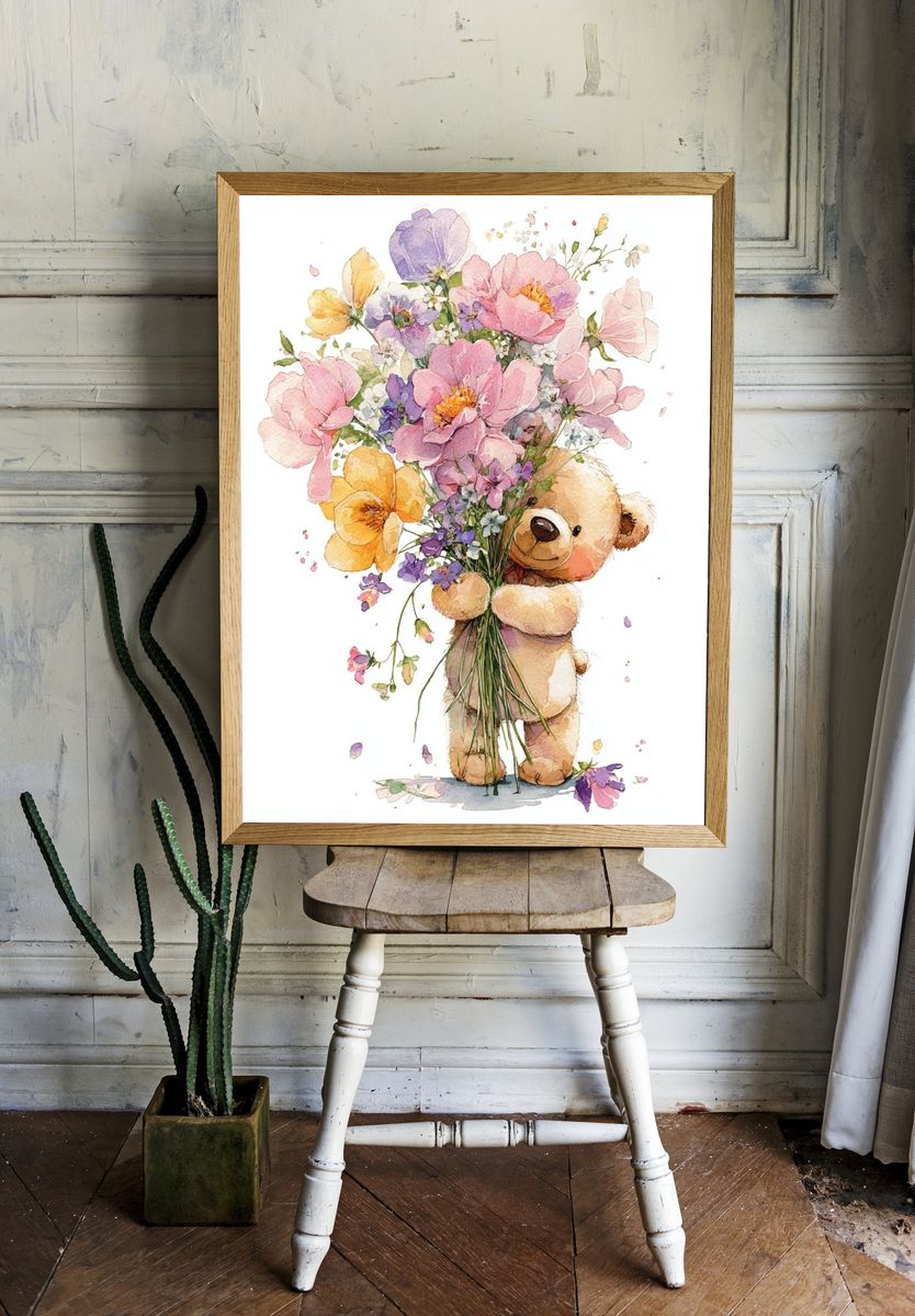 Teddy Bear Bouquet Watercolor Poster room preview