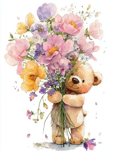 Teddy Bear Bouquet Watercolor Poster. poster