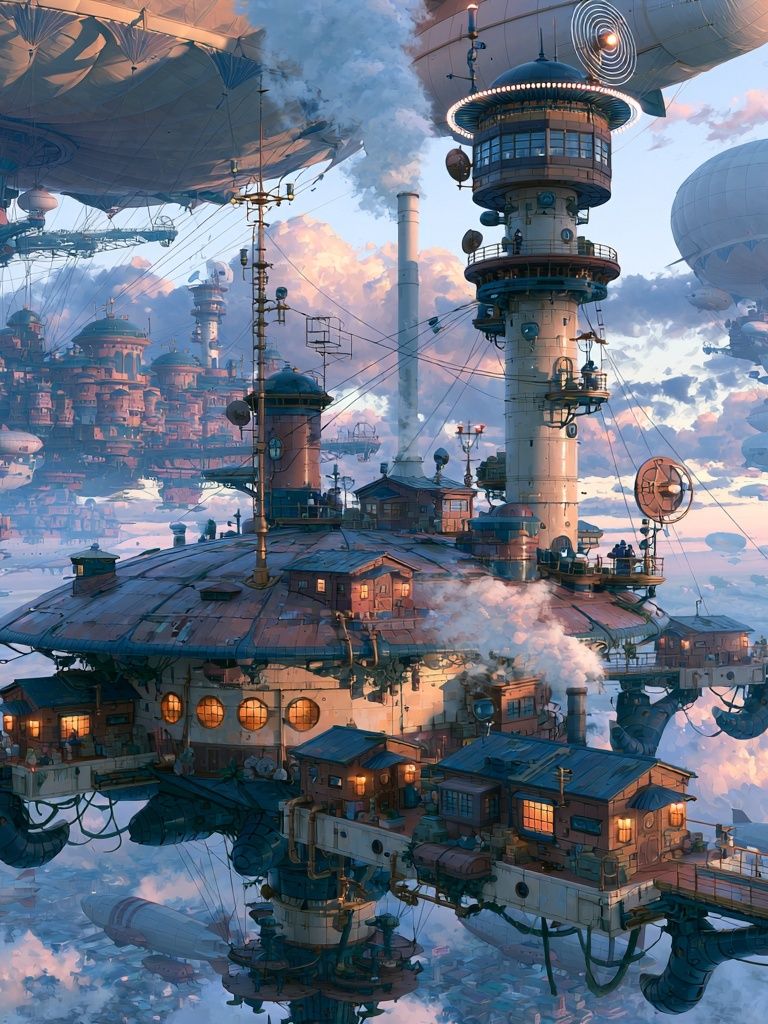 Floating Sky City Sci-Fi Illustration Poster. poster — illustration art
