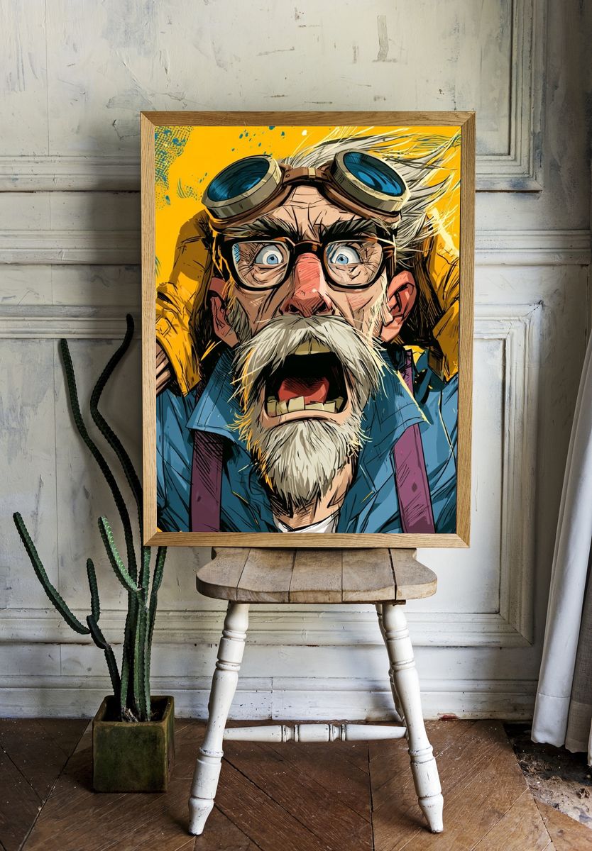 Wild-Eyed Inventor Illustration Poster. room preview