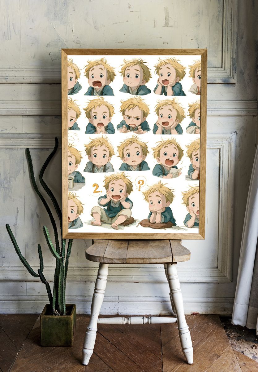 Emotional Boy Expressions Illustration Poster. room preview