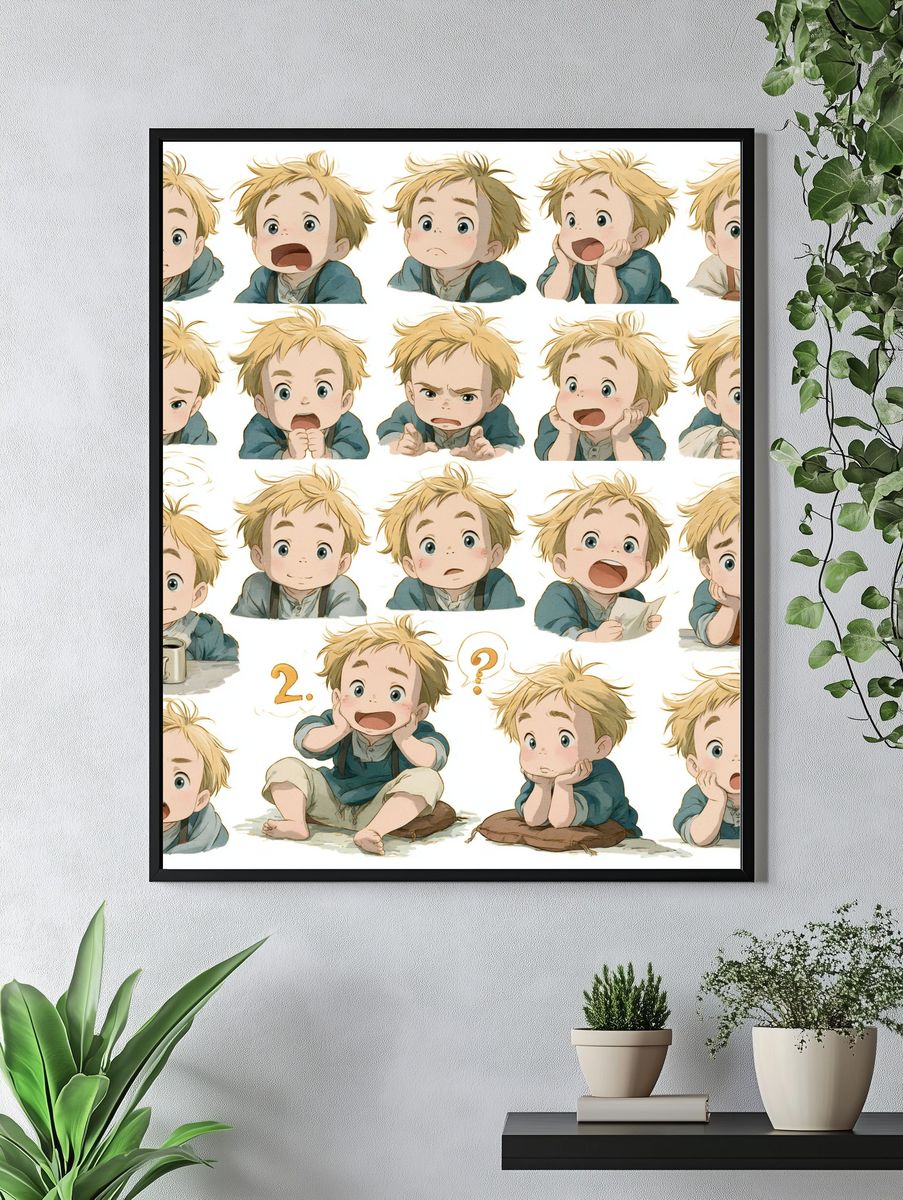 Emotional Boy Expressions Illustration Poster. — room view 4