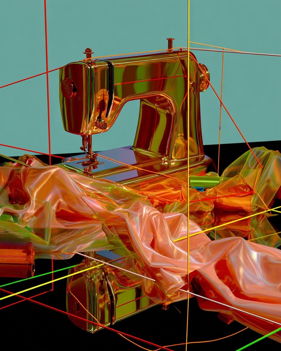 Golden Sewing Machine Abstract Poster. poster — illustration art